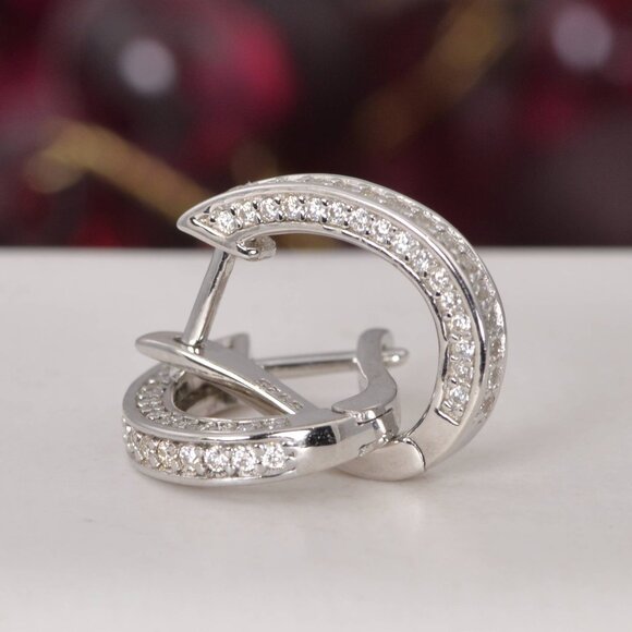 NWT Certified All Moissanite Huggies Earrings 925 Sterling - Picture 3 of 5